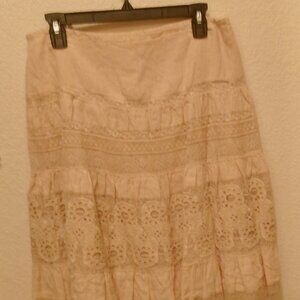 NWOT, SUNDANCE, SIZE 6, BEIGE, LINEN, BROCADE & LACE, MID KNEE SKIRT
